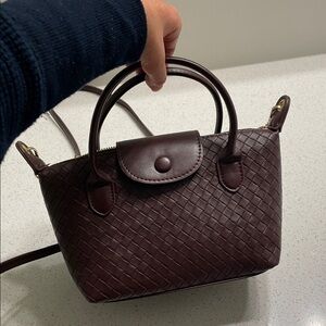 Elegant Burgandy Woven Mini Crossbody Handbag